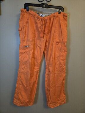 Koi Womens XL Orange Peach Cargo Scrub Pants Elastic Waist Medical Nursing